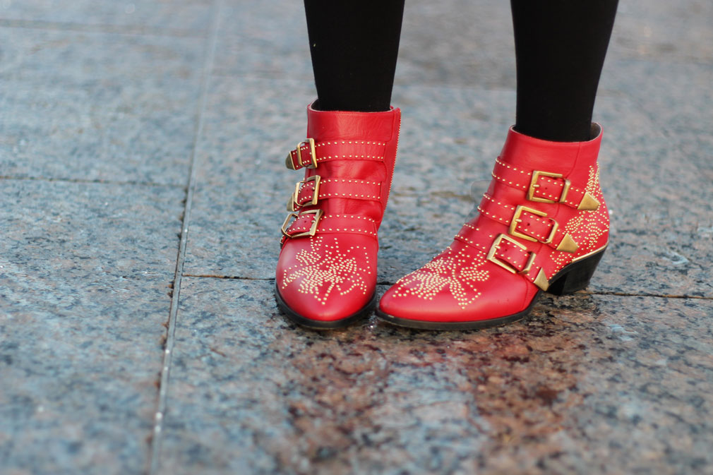 Red Chloe Susanna Studded Ankle Boots
