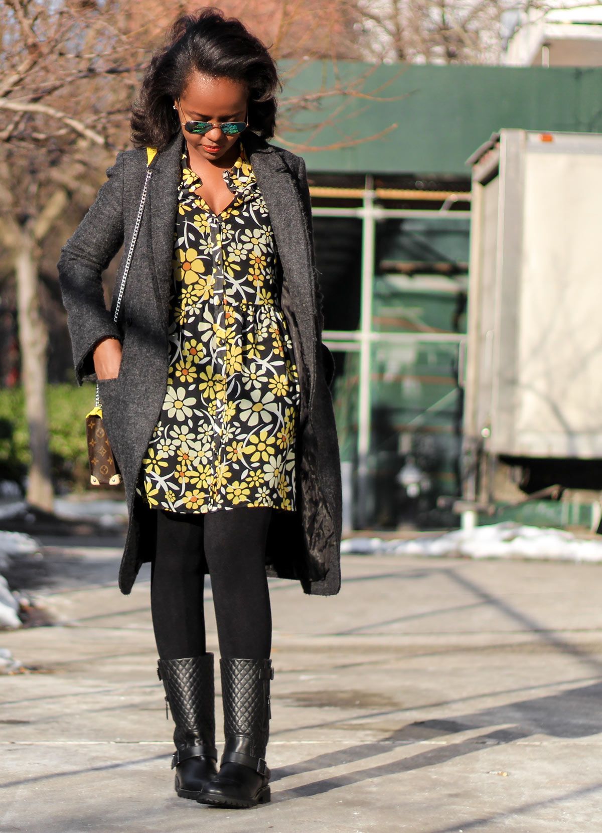 Topshop DAISY PRINT SHIRT DRESS and RayBan Aviators Chanel Quilted Rain Boots