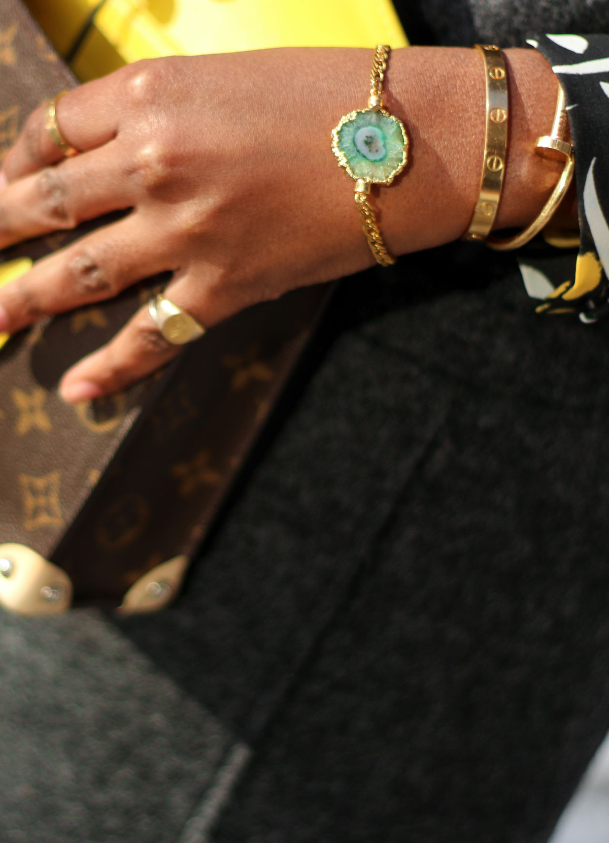 Louis Vuitton Mask Bag, Juste Un Clou Screw Bracelet and Cartier Love Bracelet