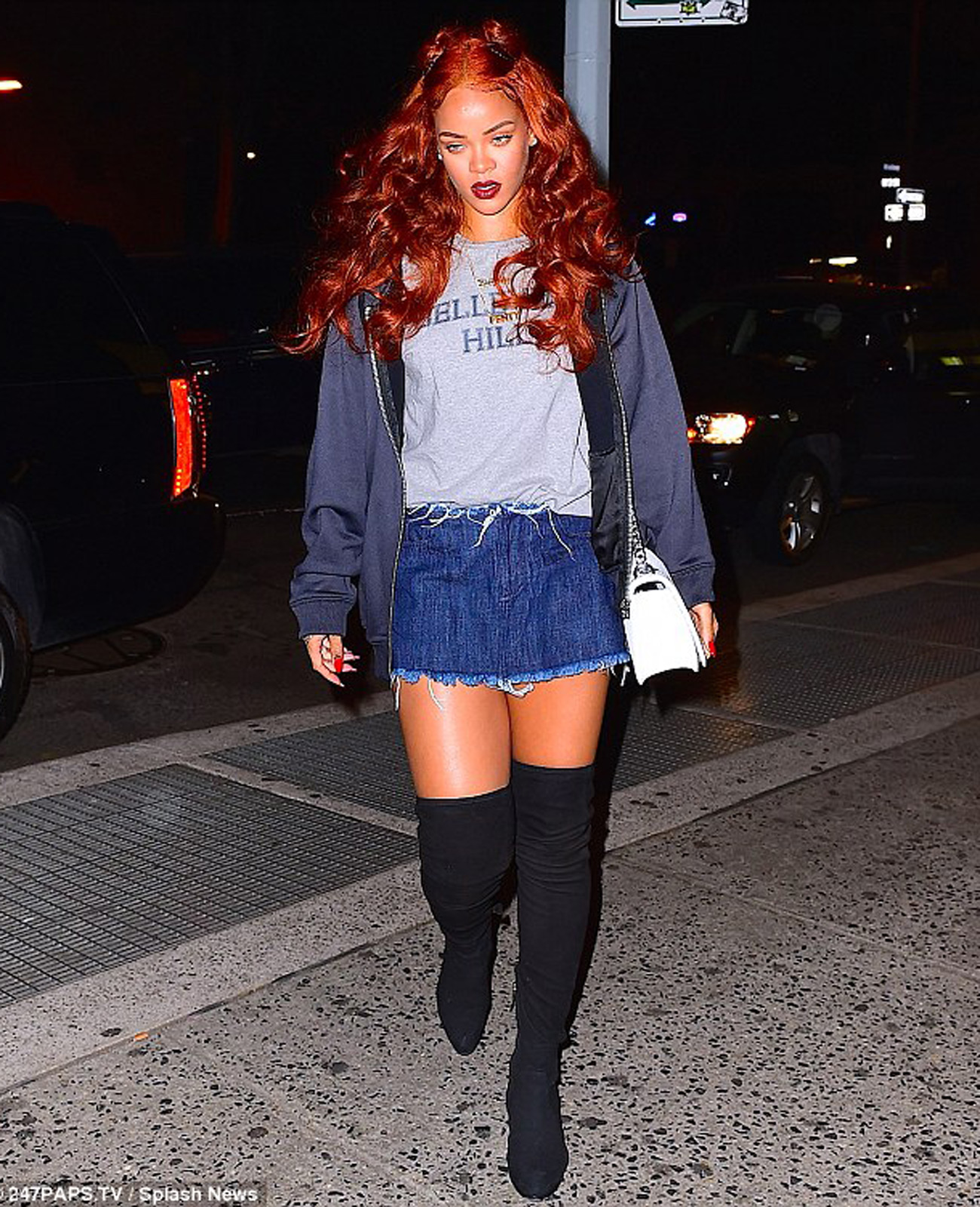 Rihanna Style Marques Almeida Raw Hem Denim Skirt
